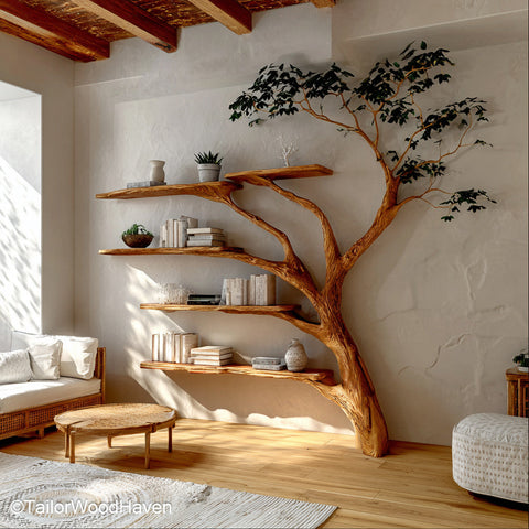 Tree Bookcase Nursery Freestanding Wooden Tree Bookcase for Children’s Rooms, Perfect for Books, Toys, and Playful Decor