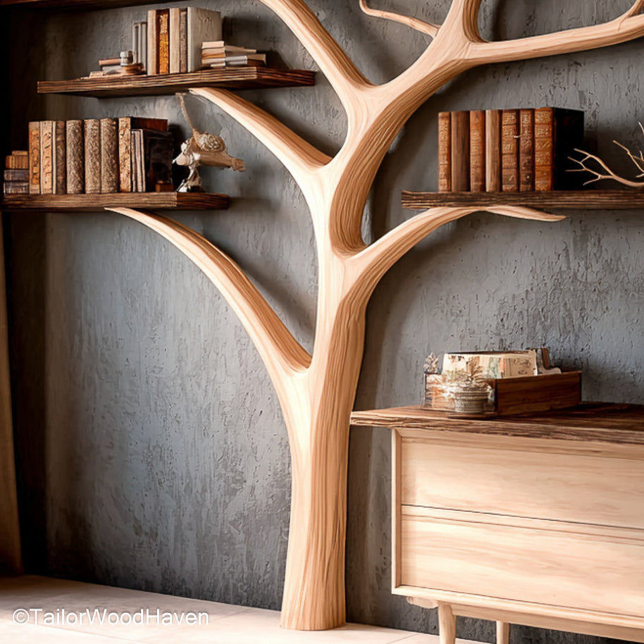 Tree Shaped Bookcase Wooden Bookcase in Artistic Tree Form for Stylish Storage in Living Rooms, Bedrooms, or Kids' Spaces