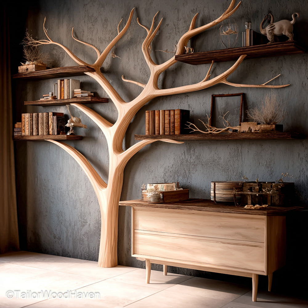 Tree Shaped Bookcase Wooden Bookcase in Artistic Tree Form for Stylish Storage in Living Rooms, Bedrooms, or Kids' Spaces