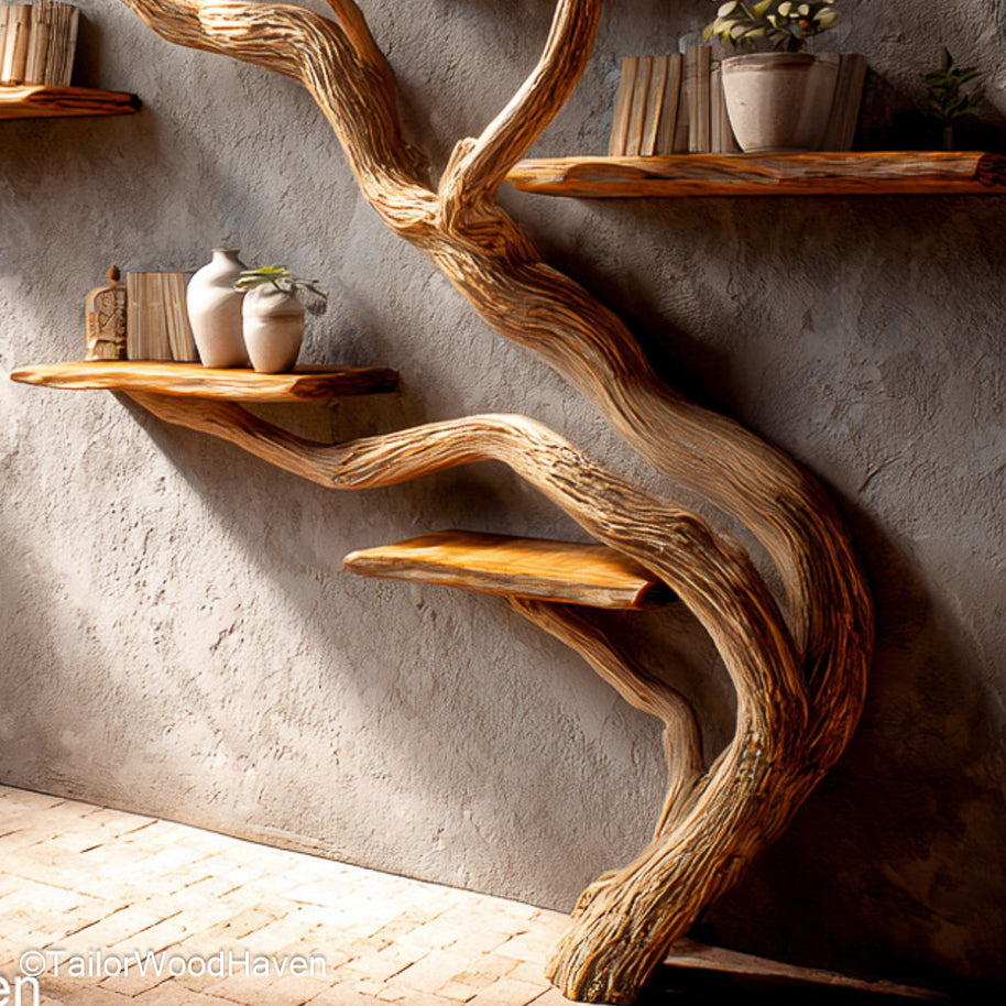 Nature Inspired Tree Inspired Bookshelf Handcrafted Wooden Wall Bookshelf with Tree Motif