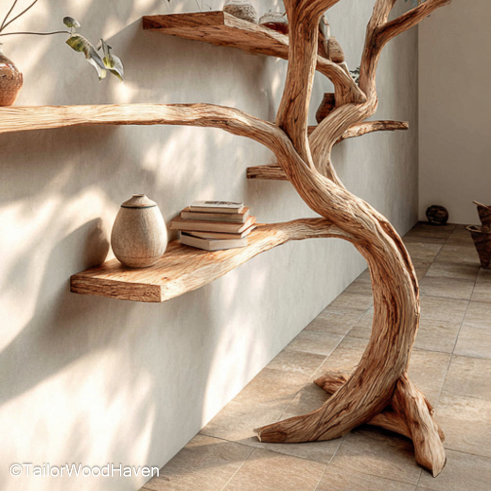 Rustic Driftwood Branch Tree Shelf Floating Wooden Shelf Made from Real Driftwood for Forest Themed Decor