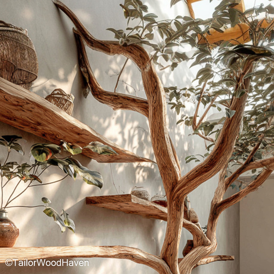 Rustic Driftwood Branch Tree Shelf Floating Wooden Shelf Made from Real Driftwood for Forest Themed Decor