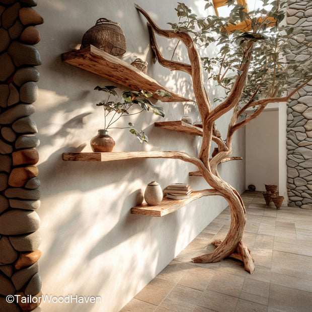 Rustic Driftwood Branch Tree Shelf Floating Wooden Shelf Made from Real Driftwood for Forest Themed Decor