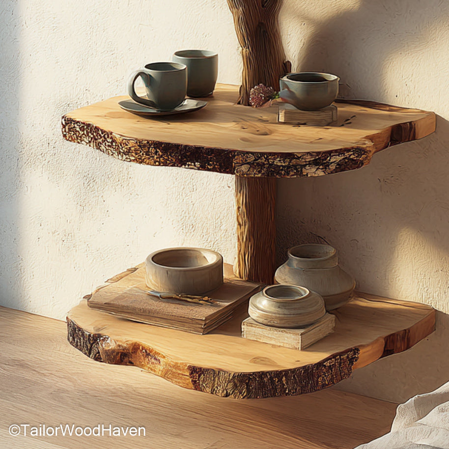Bedside Table Wall Shelf created from real wood with a slim profile and floating brackets, ideal for compact storage above or beside your bed
