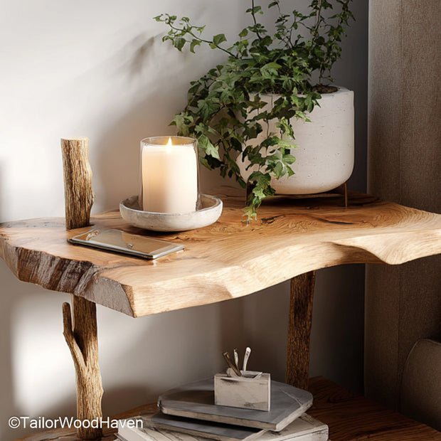 Floating bedside table solid wood made from real hardwood with a clean floating structure and soft finish, perfect for natural modern interiors