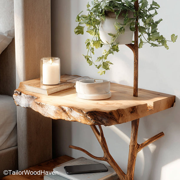 Floating Bedside made from solid wood with clean lines and wall mounted support, designed to bring soft utility and style to modern bedrooms