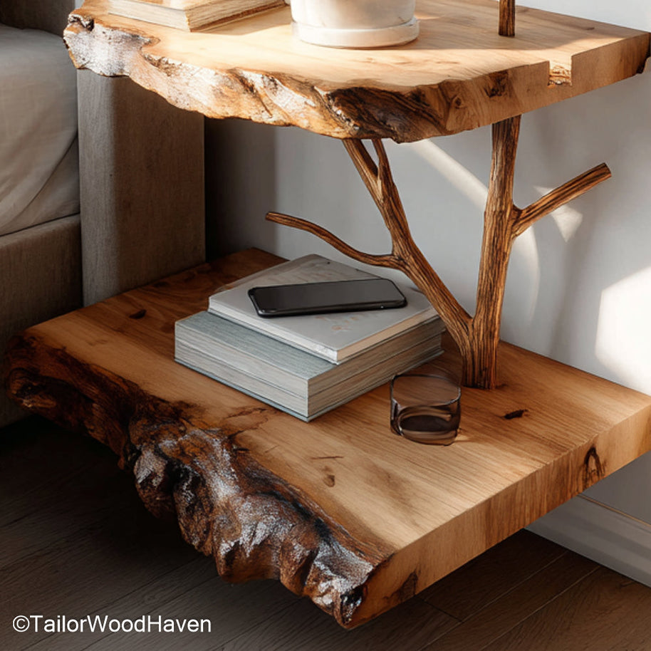 Floating Bedside made from solid wood with clean lines and wall mounted support, designed to bring soft utility and style to modern bedrooms