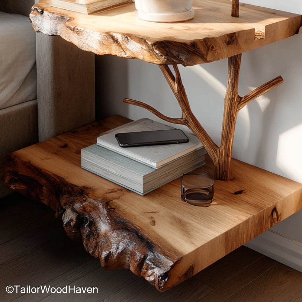 Floating Bedside made from solid wood with clean lines and wall mounted support, designed to bring soft utility and style to modern bedrooms