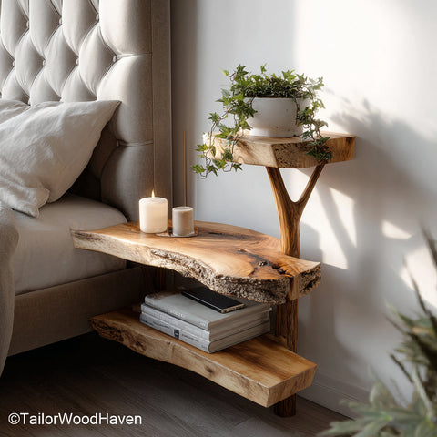 Floating Bedroom Side Tables designed from real wood with soft finish and compact floating design, perfect for bedside function in tight spaces