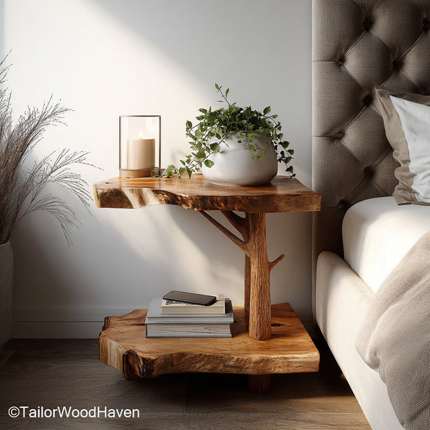 Floating Nightstand Bed built with a solid wood floating table paired with a minimal bed setup, ideal for modern and space saving bedroom layouts