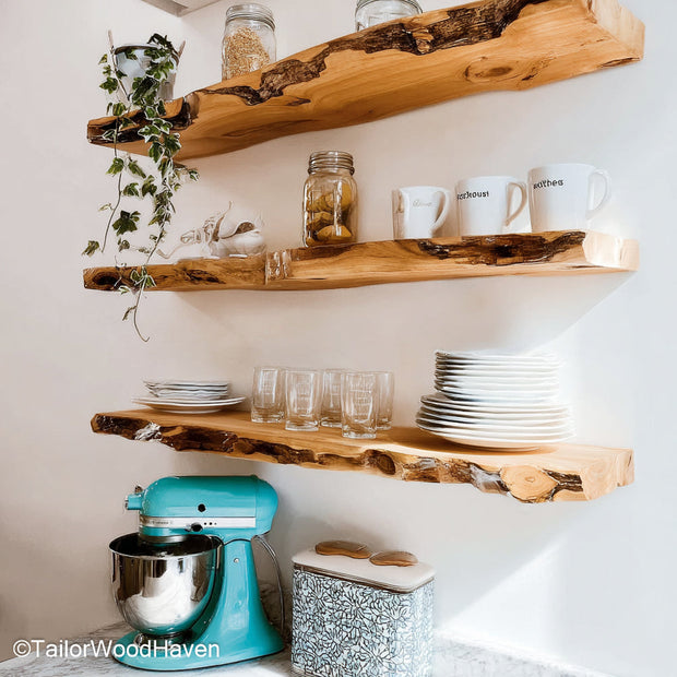 3 floating shelf set handcrafted in real wood with matching dimensions and flush mounts, ideal for balanced wall styling in modern interiors