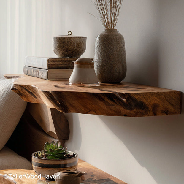 Farmhouse shelf wall designed from natural wood with a clean mount and aged look, great for displaying items in kitchens, bathrooms, or bedrooms