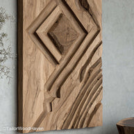 Wood Bedroom Wall Decor made from solid wood with hand carved accents and organic grain, perfect for rustic or cozy bedroom wall enhancements