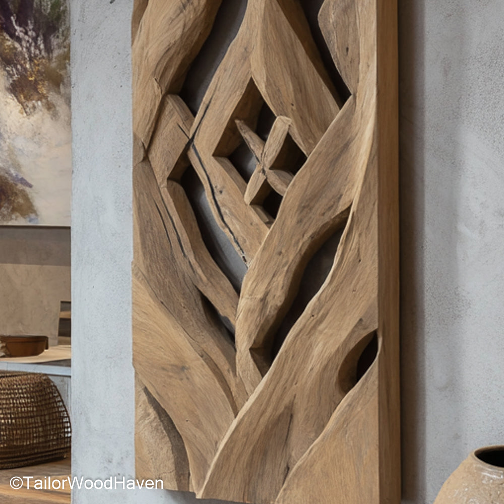 Wood Wall Art Sculpture Artisan Wood Wall Art Sculpture with Hand Carved Details and Natural Finishes, Ideal for Modern or Rustic Interiors