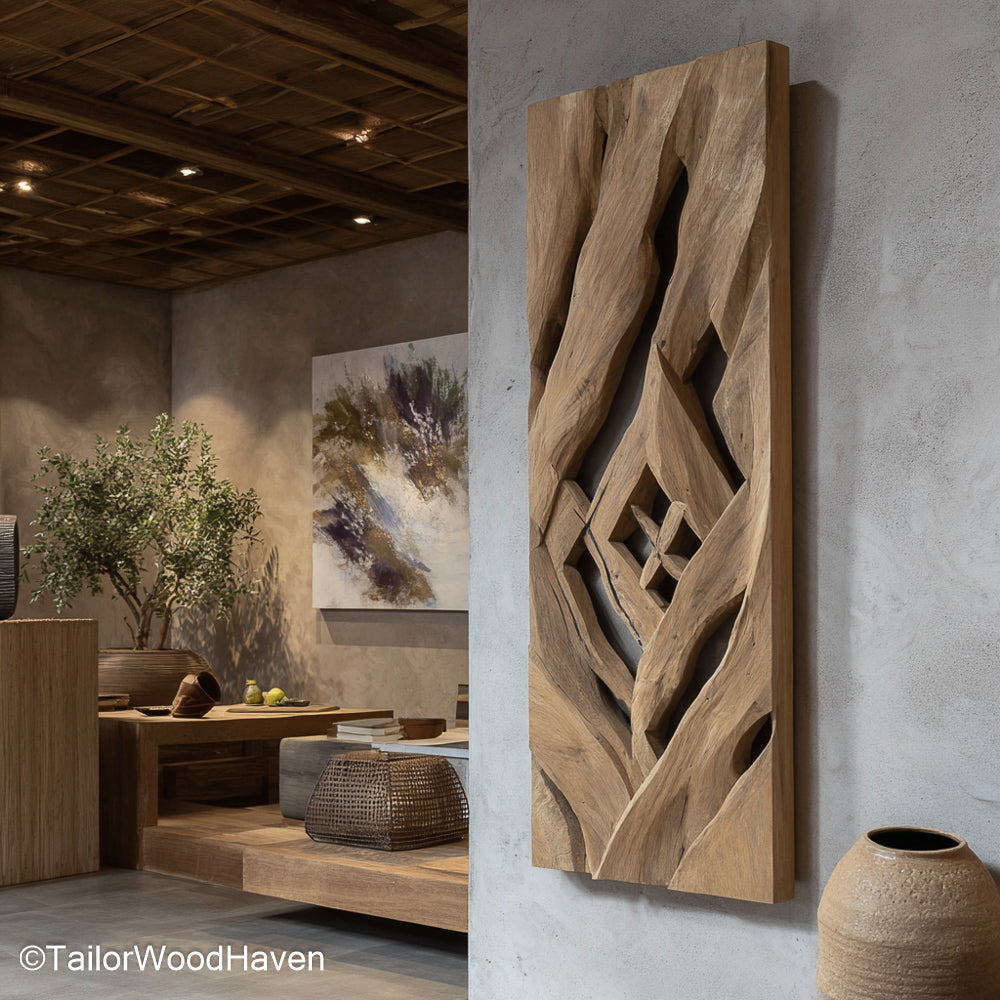 Wood Wall Art Sculpture Artisan Wood Wall Art Sculpture with Hand Carved Details and Natural Finishes, Ideal for Modern or Rustic Interiors