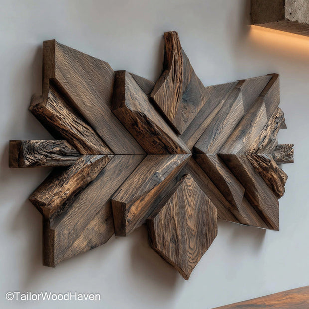 Wall Art Wood Sculpture Handcrafted Wood Sculpture for Wall Art, Made from Solid Timber with Natural Textures for Rustic or Contemporary Decor