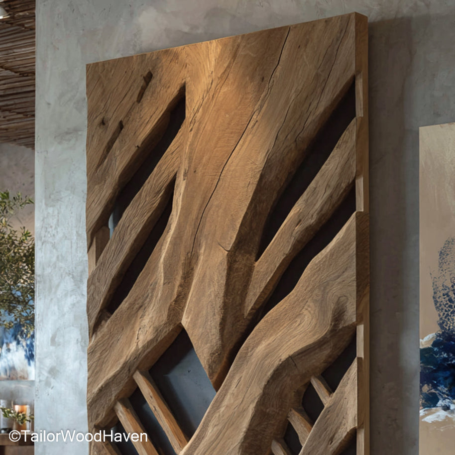 Boho Wood Wall Art designed with carved shapes and natural tones to suit bohemian interiors, adding warmth and texture to creative or eclectic spaces