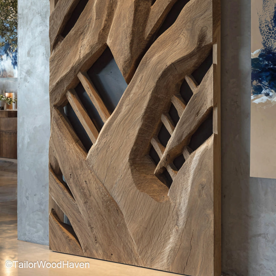 Boho Wood Wall Art designed with carved shapes and natural tones to suit bohemian interiors, adding warmth and texture to creative or eclectic spaces