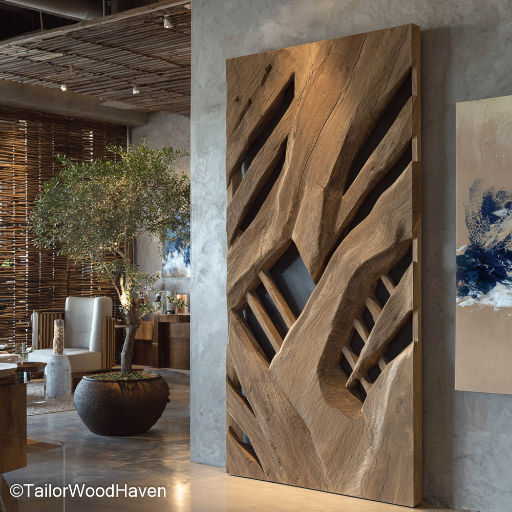 Boho Wood Wall Art designed with carved shapes and natural tones to suit bohemian interiors, adding warmth and texture to creative or eclectic spaces