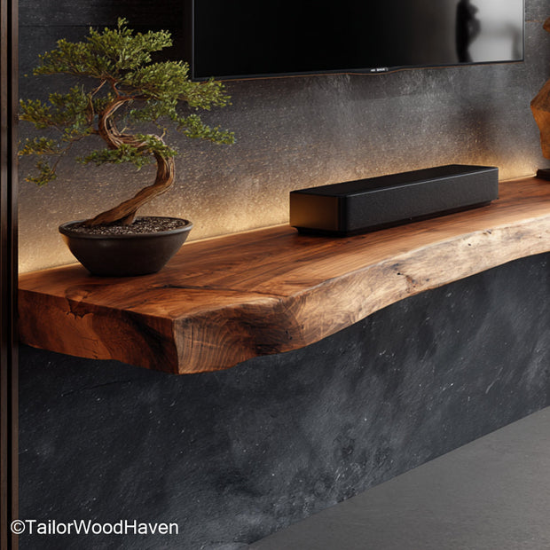 Floating shelves with LED lights built into the underside for ambient glow, perfect for bedroom, hallway, or media room accents