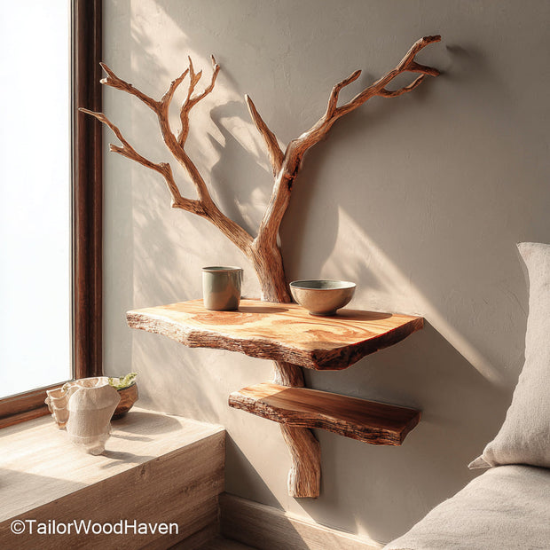 Wall Hung Nightstand made from solid wood with a clean surface and floating wall attachment, designed for small bedrooms or minimalist interiors