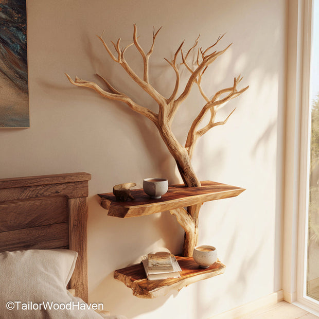 Bedside Table Floating Shelf crafted from solid wood with a clean floating form, ideal for compact bedrooms or minimalist bedside organization