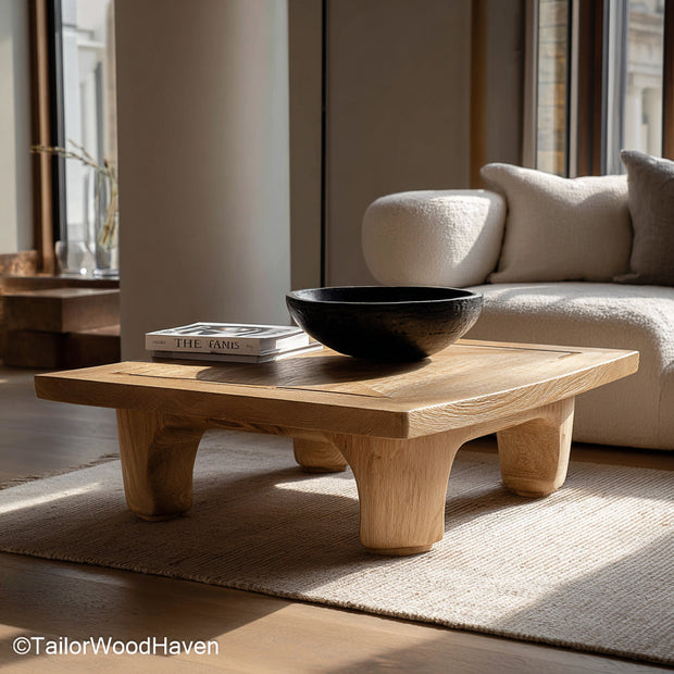 Square Live Edge Coffee Table Square Coffee Table Made from Solid Wood with Organic Live Edge for Modern Rustic Styling