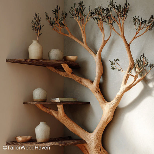 Corner Tree Branch Shelf – Decorative Corner Shelf in Tree Branch Style, Crafted from Natural Wood for Eco-Friendly Homes
