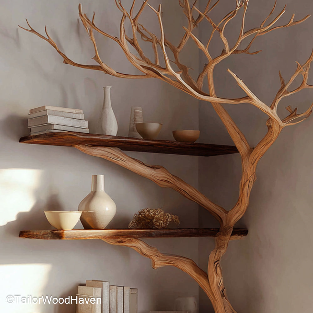 Bookshelf Shaped Like a Tree Handcrafted Wooden Bookcase Styled to Resemble a Real Tree for Unique and Rustic Decor