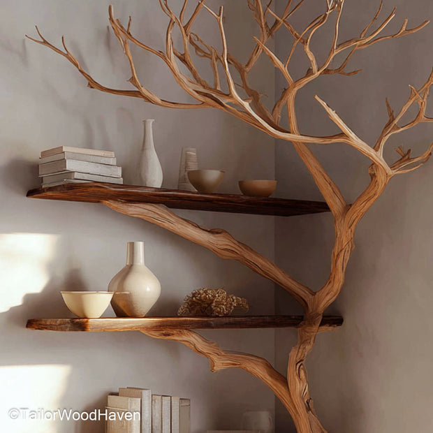 Bookshelf Shaped Like a Tree Handcrafted Wooden Bookcase Styled to Resemble a Real Tree for Unique and Rustic Decor