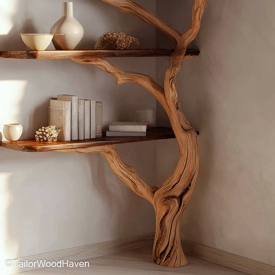 Bookshelf Shaped Like a Tree Handcrafted Wooden Bookcase Styled to Resemble a Real Tree for Unique and Rustic Decor