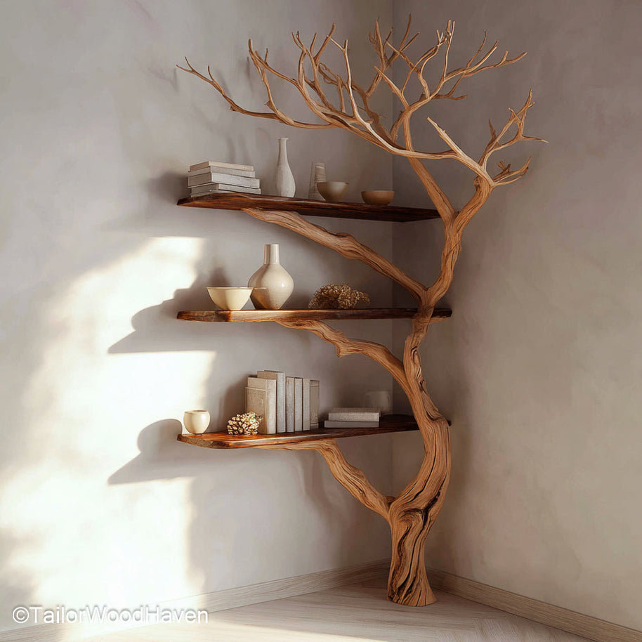 Bookshelf Shaped Like a Tree Handcrafted Wooden Bookcase Styled to Resemble a Real Tree for Unique and Rustic Decor