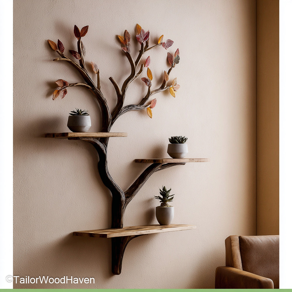Tree Branch Shelf Wall Artistic Wooden Wall Shelf That Mimics Tree Branches for Natural Decor
