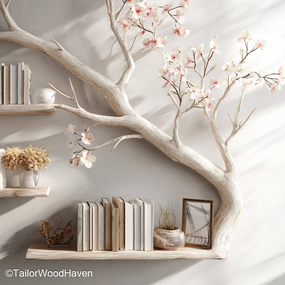 Tree Shelf for Wall Floating Tree Design Shelf Crafted from Wood for Wall Mounted Display