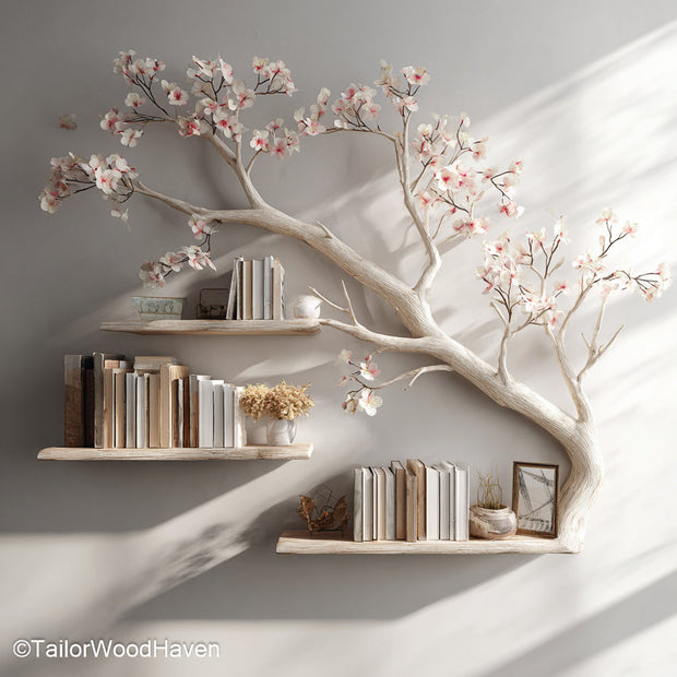 Tree Shelf for Wall Floating Tree Design Shelf Crafted from Wood for Wall Mounted Display