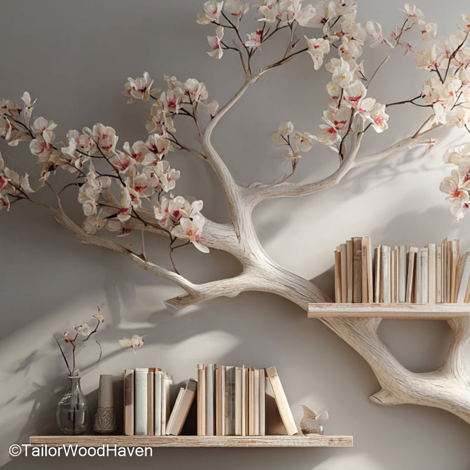 Tree Book Shelf for Wall Floating Wooden Wall Shelf in Tree Shape for Rustic or Artistic Home Decor
