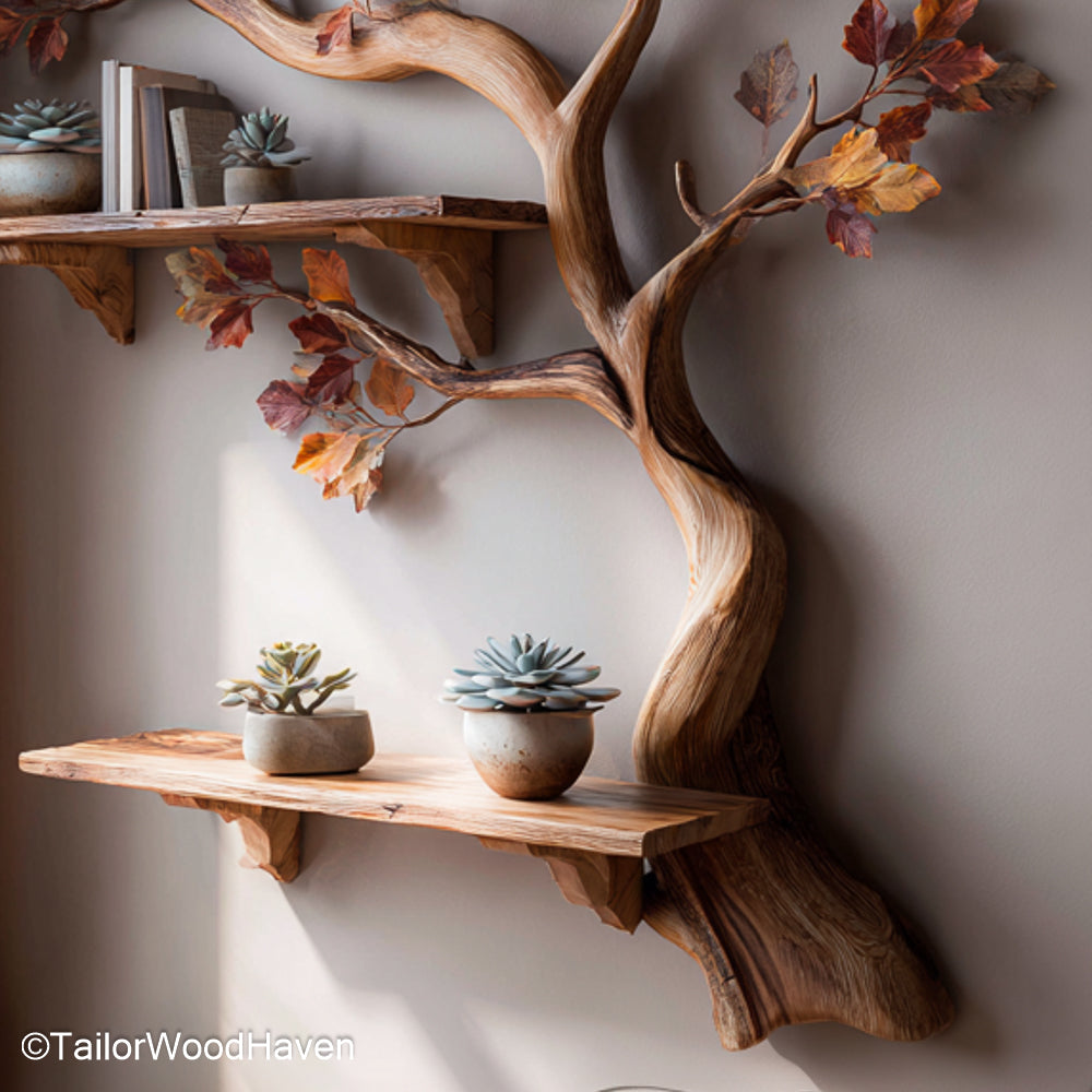 Tree Bookshelf Wall Handcrafted Floating Wooden Tree Shelf for Decorative Wall Storage