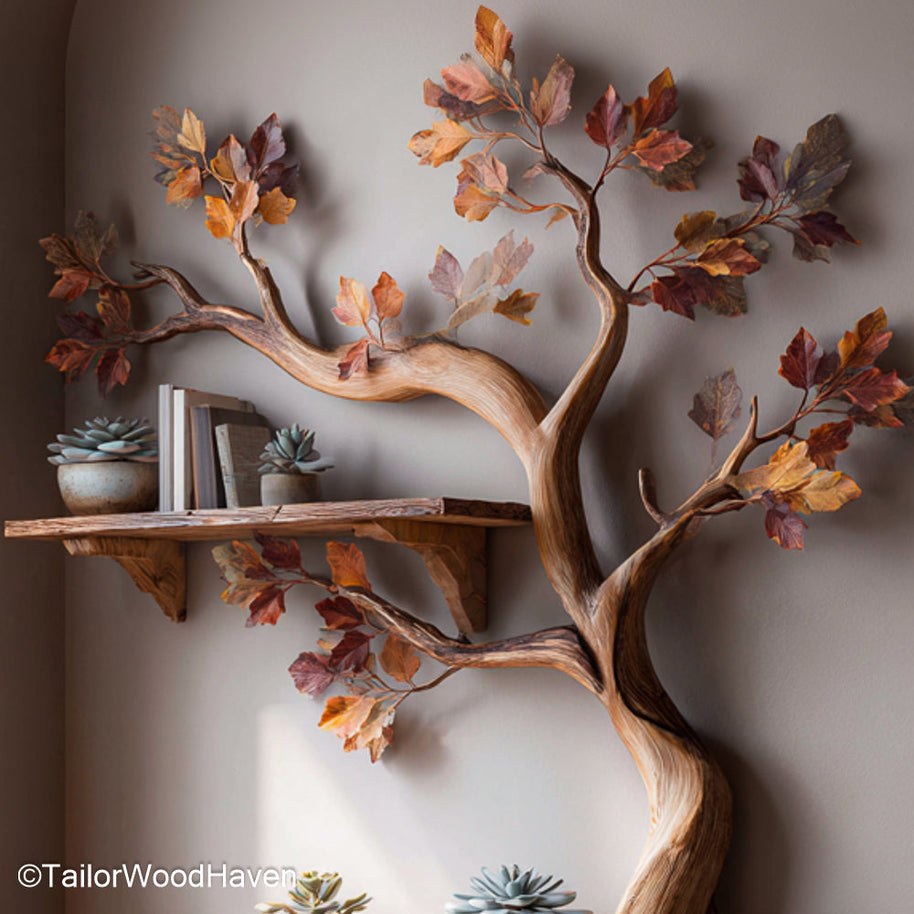 Tree Bookshelf Wall Handcrafted Floating Wooden Tree Shelf for Decorative Wall Storage