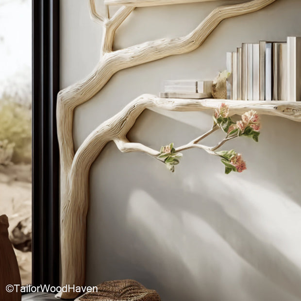 Wooden Tree Bookshelf Handcrafted Bookcase in Tree Shape Made from Solid Wood for Rustic and Artistic Interiors