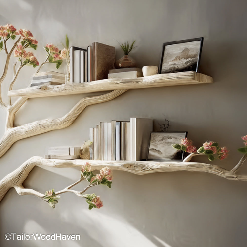 Wooden Tree Bookshelf Handcrafted Bookcase in Tree Shape Made from Solid Wood for Rustic and Artistic Interiors