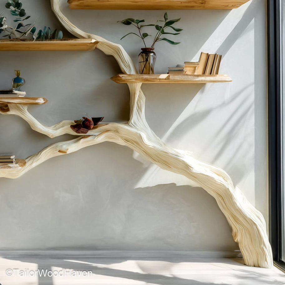 Tree Book Shelves Wooden Shelving Units Designed Like Tree Branches for Natural, Whimsical Room Styling