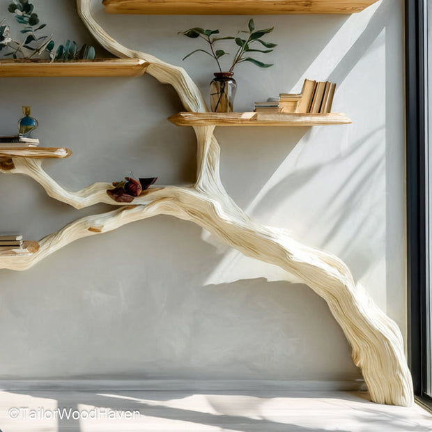 Tree Book Shelves Wooden Shelving Units Designed Like Tree Branches for Natural, Whimsical Room Styling