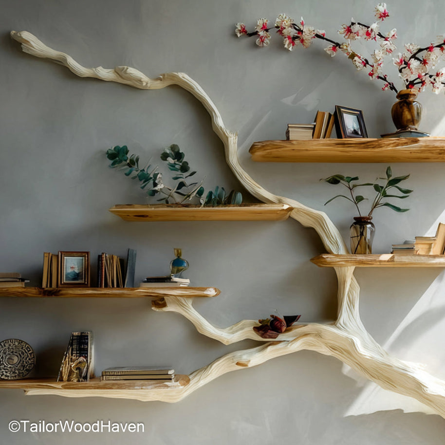 Tree Book Shelves Wooden Shelving Units Designed Like Tree Branches for Natural, Whimsical Room Styling