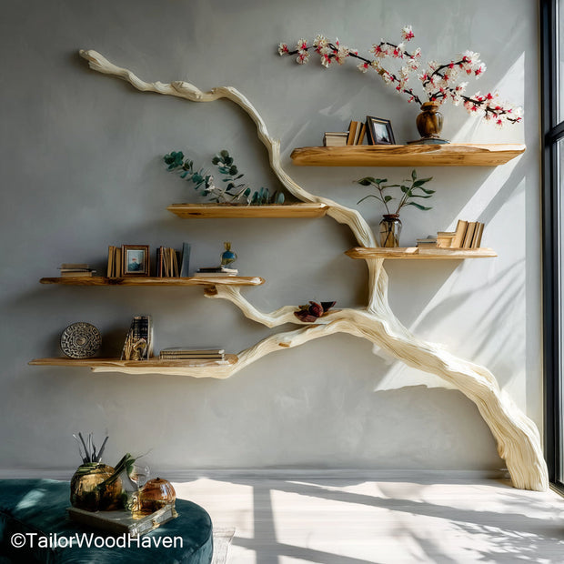 Tree Book Shelves Wooden Shelving Units Designed Like Tree Branches for Natural, Whimsical Room Styling