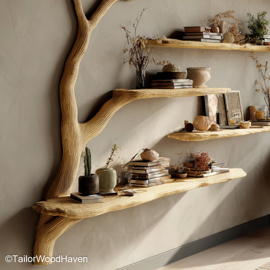 Wall Mounted Tree Bookshelf Artistic Wooden Bookshelf in Tree Design for Wall Mounted Display