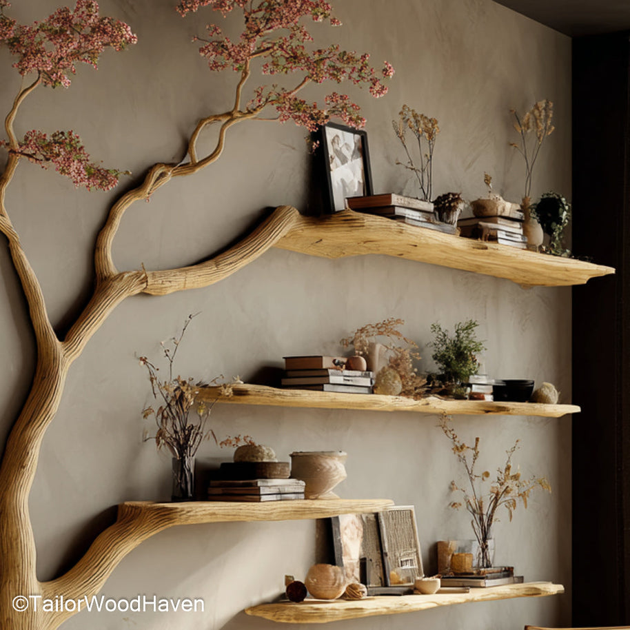 Wall Mounted Tree Bookshelf Artistic Wooden Bookshelf in Tree Design for Wall Mounted Display