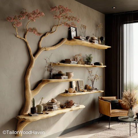 Wall Mounted Tree Bookshelf Artistic Wooden Bookshelf in Tree Design for Wall Mounted Display