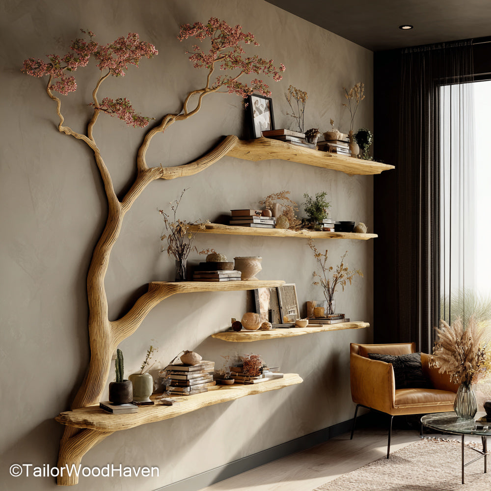 Wall Mounted Tree Bookshelf Artistic Wooden Bookshelf in Tree Design for Wall Mounted Display