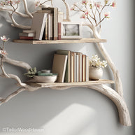 Tree Bookshelf Wall Mounted Floating Natural Wood Shelf with Tree Form for Unique Wall Storage