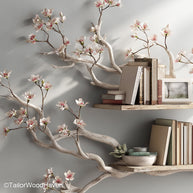 Tree Bookshelf Wall Mounted Floating Natural Wood Shelf with Tree Form for Unique Wall Storage